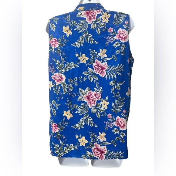 VTG Talbots Sleeveless Silk Top Shell Button Down Blue Floral Women’s Sz 10 - Picture 4 of 10